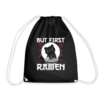 But first ramen cute cat eats ramen - Drawstring Bag - black - Front
