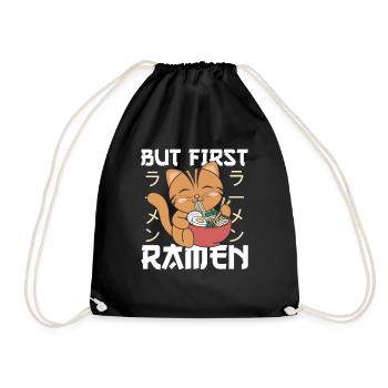 But first ramen cute cat eats ramen - Drawstring Bag - black - Front