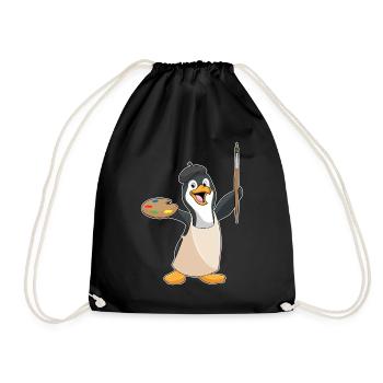 Pinguin Maler Pinsel Malen - Turnbeutel - Schwarz - Vorne