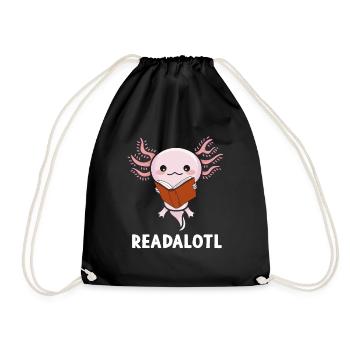 Readolotl Lesender Axolotl mit Buch - Turnbeutel - Schwarz - Vorne