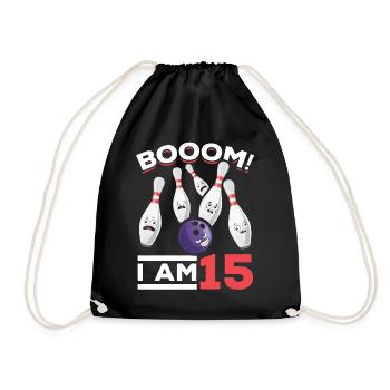 Boom! Ich bin 15 Geburtstag Bowlingspieler Bowling - Turnbeutel - Schwarz - Vorne