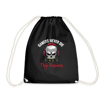 Gamer Never Die They Respawn Videogame Gaming - Drawstring Bag - black - Front