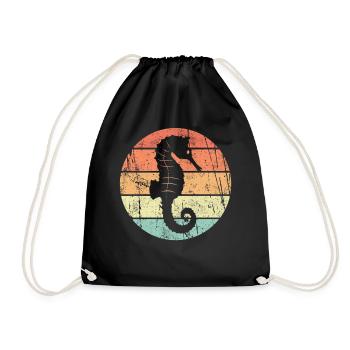 Seepferdchen Retro Vintage Abzeichen Prüfung - Turnbeutel - Schwarz - Vorne