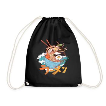 Ramen Soup Hokusai Big Wave Kanagawa Hiragana - Drawstring Bag - black - Front