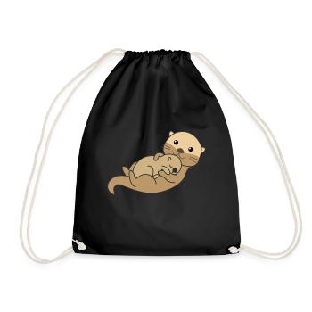 otter Mama Otter baby cute animals Animal lovers - Drawstring Bag - black - Front