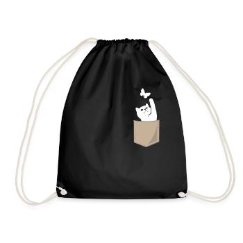 Cat Chest Bag Print Cat Lover Gift - Drawstring Bag - black - Front