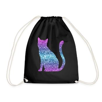 Cat Glitter Print Cat Lover Gift - Drawstring Bag - black - Front