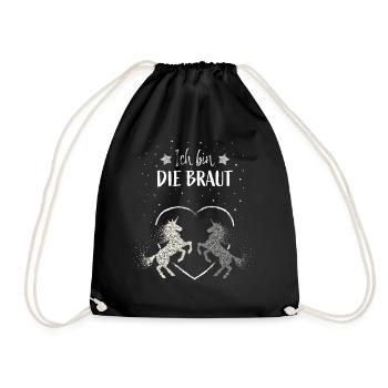 Hochzeit Braut Einhorn Unicorn Bride - Turnbeutel - Schwarz - Vorne