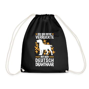 Ich bin die Verrückte mit dem Deutsch Drahthaar - Turnbeutel - Schwarz - Vorne