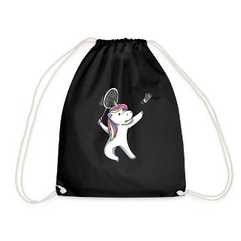 Einhorn Badminton - Turnbeutel - Schwarz - Vorne