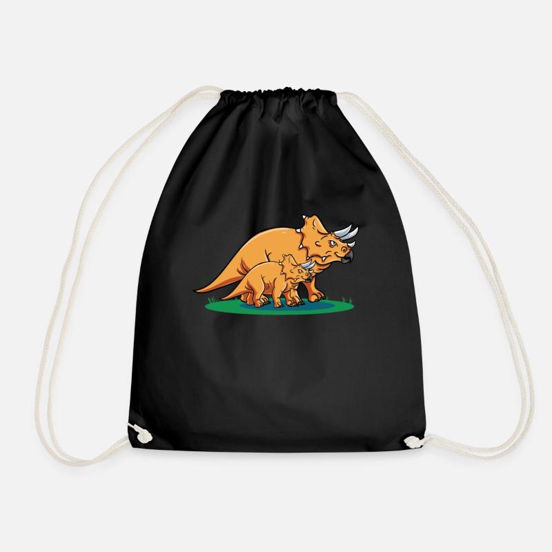 Dinosaur Triceratops Funny Dinosaur - Drawstring Bag - black