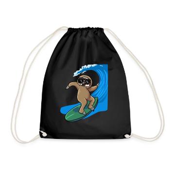 Faultier Surfer Surfbrett Surfen - Turnbeutel - Schwarz - Vorne