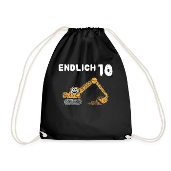 Endlich 10 Zehnter Geburtstag Bagger - Turnbeutel - Schwarz - Vorne