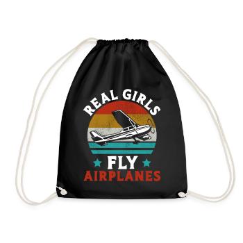 Airplane Pilot Girl Vintage Retro - Turnbeutel - Schwarz - Vorne