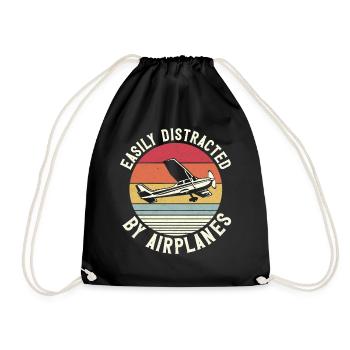 Airplane Pilot Vintage Retro - Drawstring Bag - black - Front