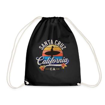 California Santa Cruz Surfing Retro Sunset - Drawstring Bag - black - Front