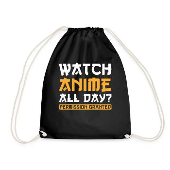 Anime Watch Anime all day - Drawstring Bag - black - Front