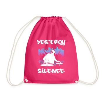 DJ Gift Music Disc Jockey Disco Techno Rave - Drawstring Bag - fuchsia - Front
