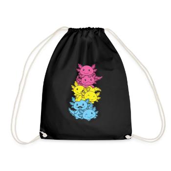 Pansexual Flag Pan Pride LGBTQ Axolotl - Drawstring Bag - black - Front