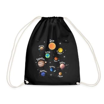 Sonnensystem Planeten Weltraum Kinder Wissen - Turnbeutel - Schwarz - Vorne