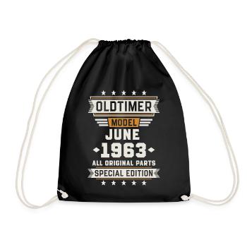 Oldtimer Juni 1963 Geburtstag Geschenk - Turnbeutel - Schwarz - Vorne