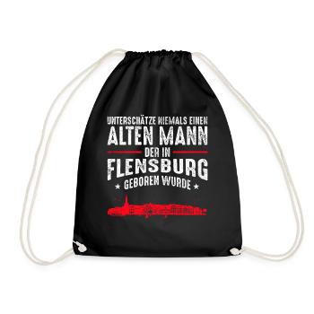 Flensburg Stadt Skyline | Alter Mann Flensburger - Turnbeutel - Schwarz - Vorne