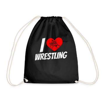 I love wrestling wrestling wrestling wrestling - Drawstring Bag - black - Front