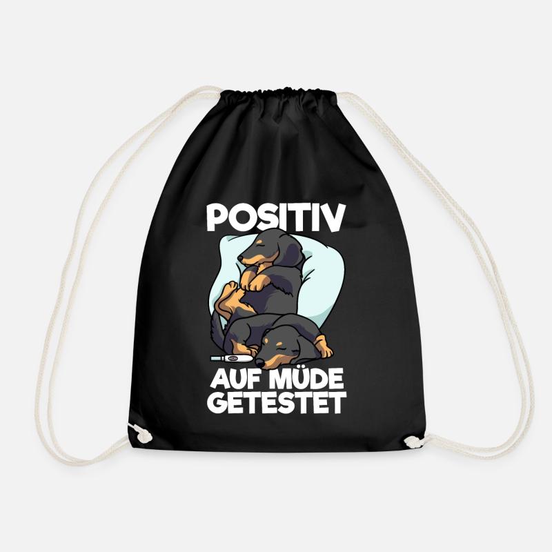 Dackel Positiv Auf Müde Getestet Hunde Schlafshirt - Turnbeutel - Schwarz