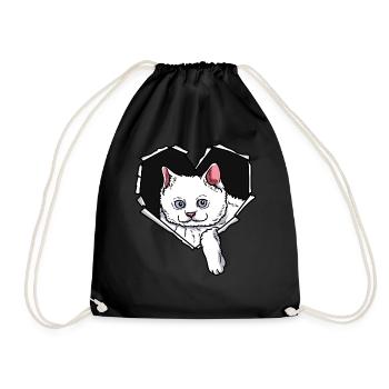 Cat CrackEd Hole Heart Cats - Drawstring Bag - black - Front