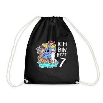 Geburtstag 7 Jahre Piraten Geschenk - Turnbeutel - Schwarz - Vorne