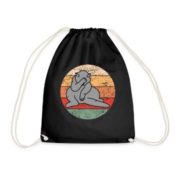 Katze Facepalm Lustiges Kätzchen Retro Geschenk - Turnbeutel - Schwarz - Vorne