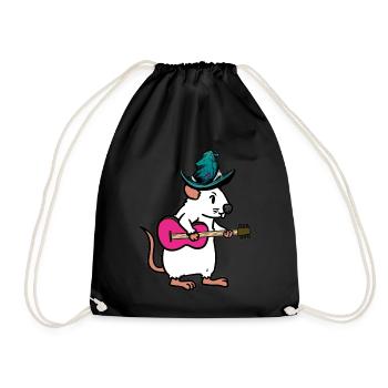 Rodent Rat Mouse Musician Guitar Music Kids Child - Drawstring Bag - black - Front