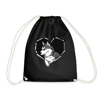 Ripped Husky Face Ripped Hole Dog - Drawstring Bag - black - Front