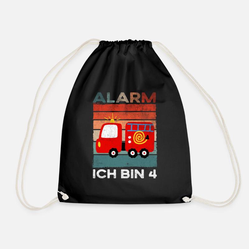 Feuerwehr Geburtstag Alarm Ich Bin 4 Jahre Retro - Turnbeutel - Schwarz