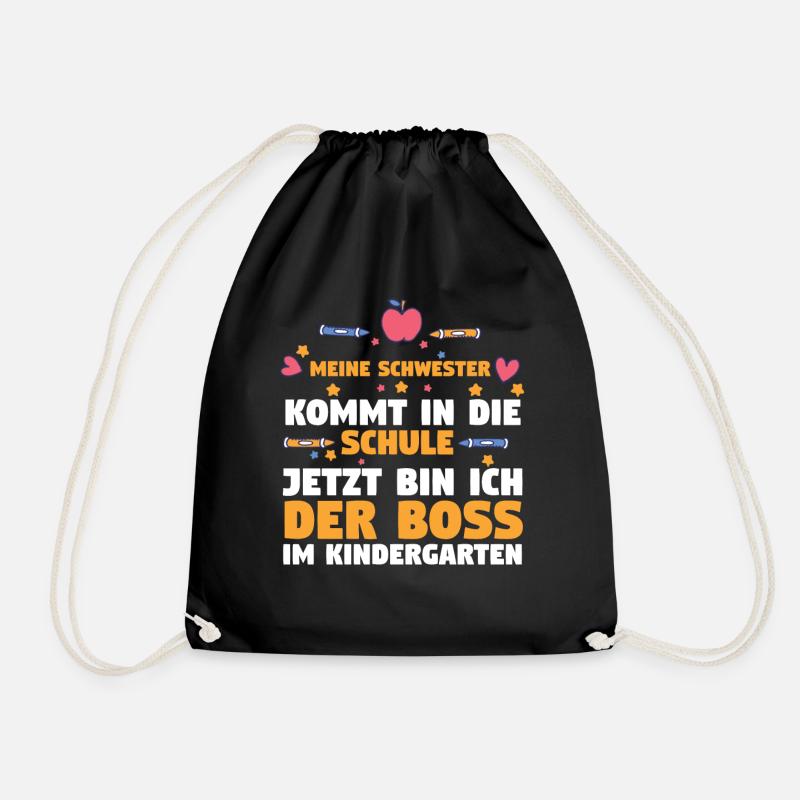 Schulkind Kindergarten Schwester Einschulung Schul - Turnbeutel - Schwarz