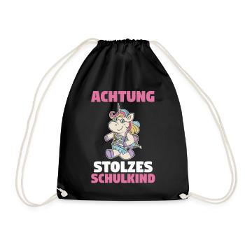 Einhorn Schulkind Schüler Schulanfang Einschulung - Turnbeutel - Schwarz - Vorne