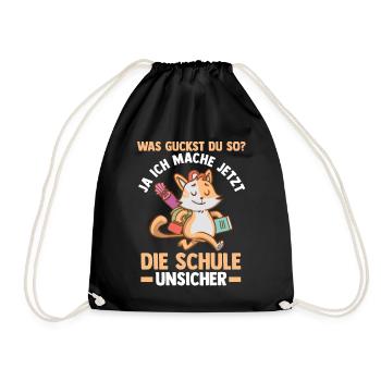 Schulkind Katze Schüler Schulanfang Einschulung - Turnbeutel - Schwarz - Vorne