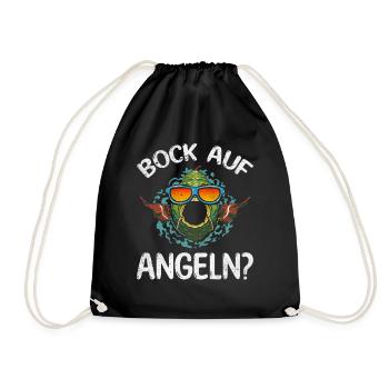 Fisch Angler Fischer Forellen Angeln - Bock auf - Turnbeutel - Schwarz - Vorne