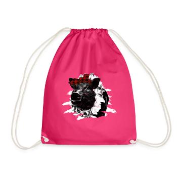 Pig Tshirt Gift Children Women - Drawstring Bag - fuchsia - Front