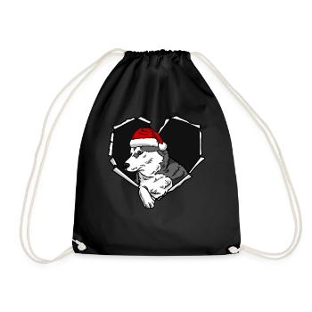 Crack husky face with Christmas cap hole - Drawstring Bag - black - Front