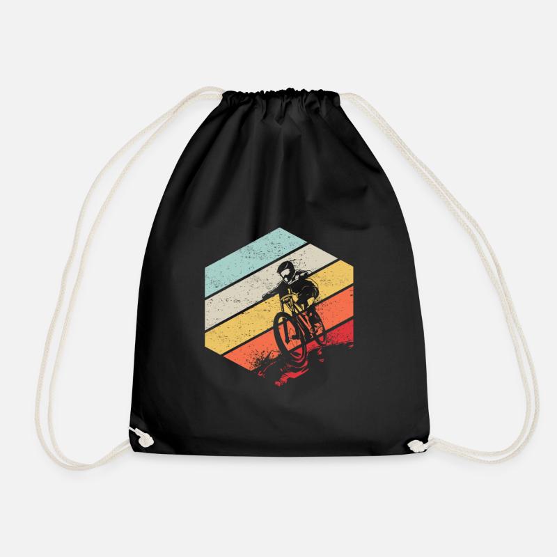 Downhill MTB Nature Mountains Retro Wave Vintage - Drawstring Bag - black