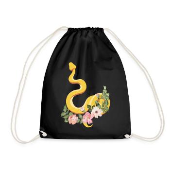 Snake Serpent Flower Floral - Drawstring Bag - black - Front