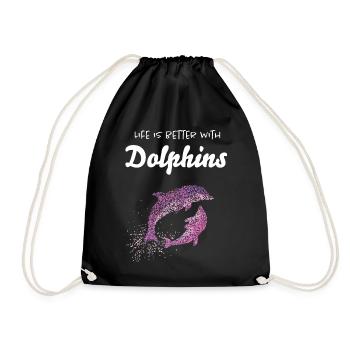 Life Is Better With Dolphins Delfine - Drawstring Bag - black - Front