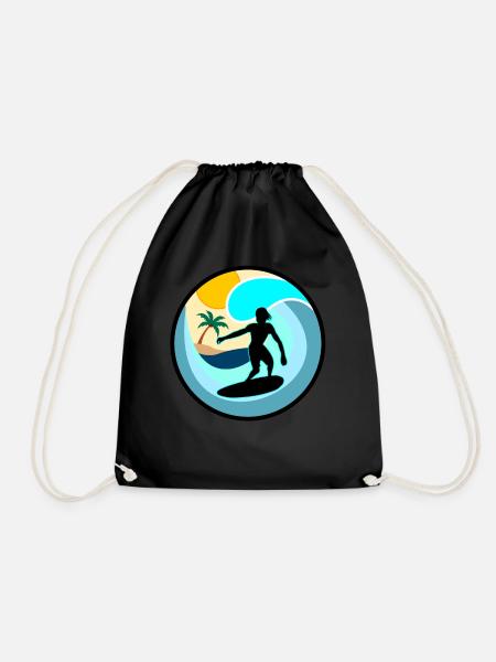 Surfing Skimboarding Surfer Skimboard Surfing - Drawstring Bag - black