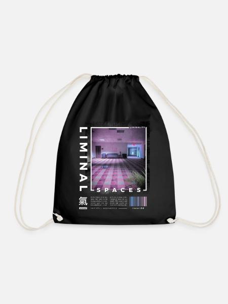 Liminal Spaces Retro 80s & 90s Aesthetic Vaporwave - Drawstring Bag - black