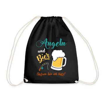 Angeln und Bier darum bin ich hier Angler Geschenk - Turnbeutel - Schwarz - Vorne