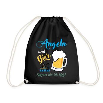 Angeln und Bier darum bin ich hier Angler Fischer - Turnbeutel - Schwarz - Vorne