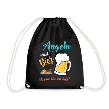 Angeln Bier Angler Fischer Sprüche Geschenkidee - Turnbeutel - Schwarz - Vorne