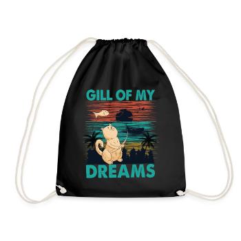 Gill Of My Dreams - Angeln - Katze - Retro - Natur - Turnbeutel - Schwarz - Vorne