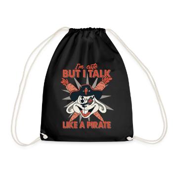 I Am Cute, But I Talk Like A Pirate - Rabbit - Drawstring Bag - black - Front